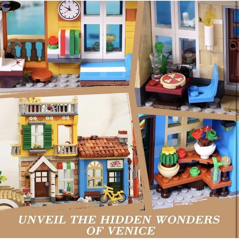 Plaxsoon Building Blocks Venice Street Lights City Shops Canal European Villa